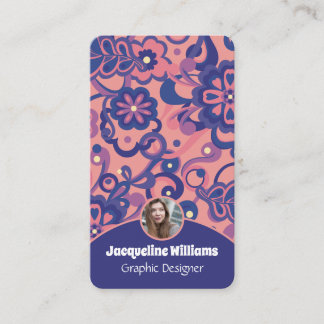 Purple Groovy Psychedelic 60s 70s Floral II Visitenkarte