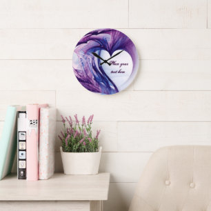Purple Grunge Heart Große Wanduhr