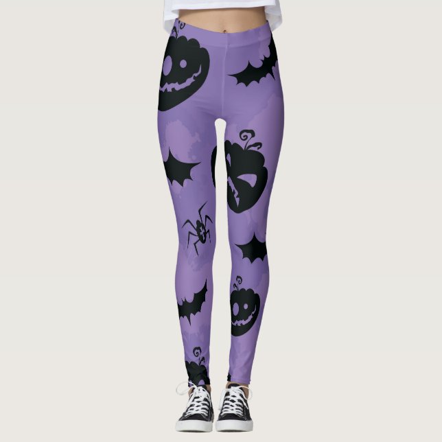 Purple Halloween Leggings with creatures booo (Vorderseite)