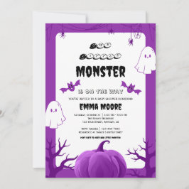 Purple Halloween Monster Baby Shower Design Einladung