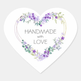 Purple Handmade with Love Quote Floral Heart Herz-Aufkleber