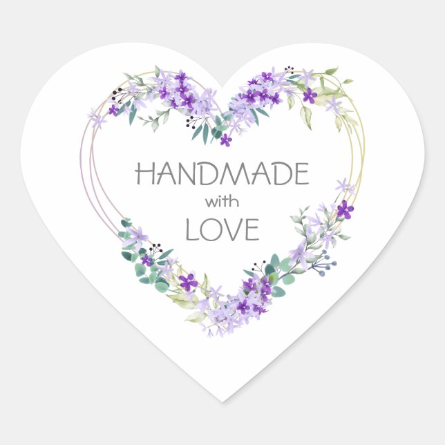 Purple Handmade with Love Quote Floral Heart Herz-Aufkleber (Vorderseite)