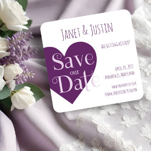 Purple Heart Modern and Minimalist Design Save The Date
