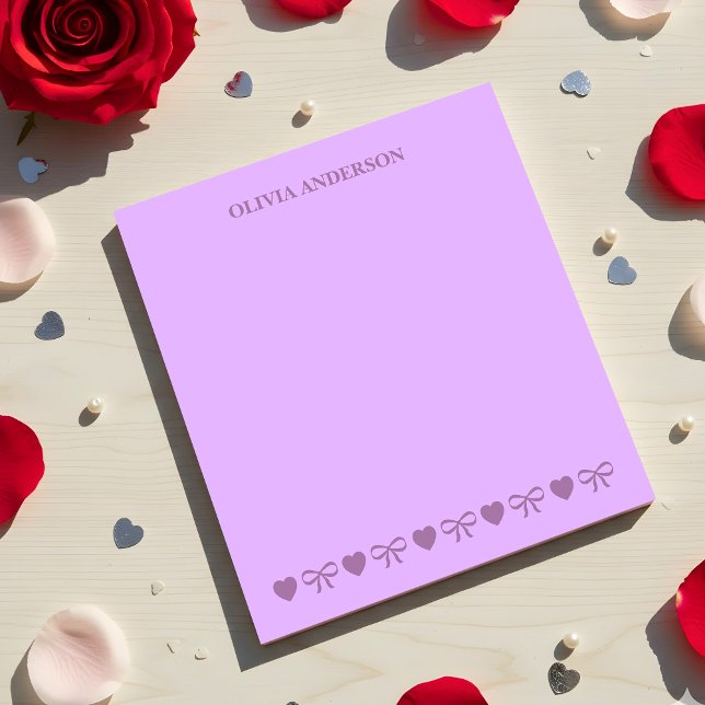 Purple Hearts & Bows Valentines Day Personalized Notizblock (Von Creator hochgeladen)