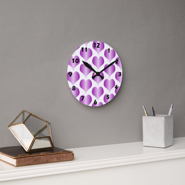 Purple-Hearts-Design Runde Wanduhr (Büro)