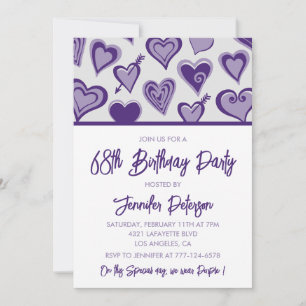 Purple Hearts Nacht Out Mädchenhaft 68. Geburtstag Einladung