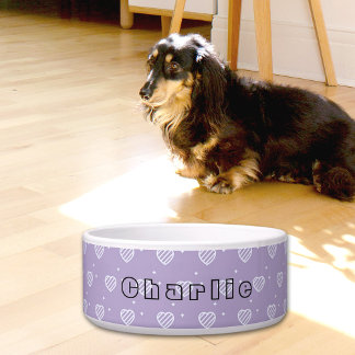 Purple Hearts Pattern Ceramic Pet Bowl Napf