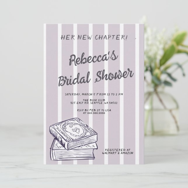 Purple Her New Chapter Storybook Bridal Shower Einladung (Stehend Vorderseite)