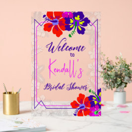 Purple Hibiscus Bridal Shower Welcome Acrylschild