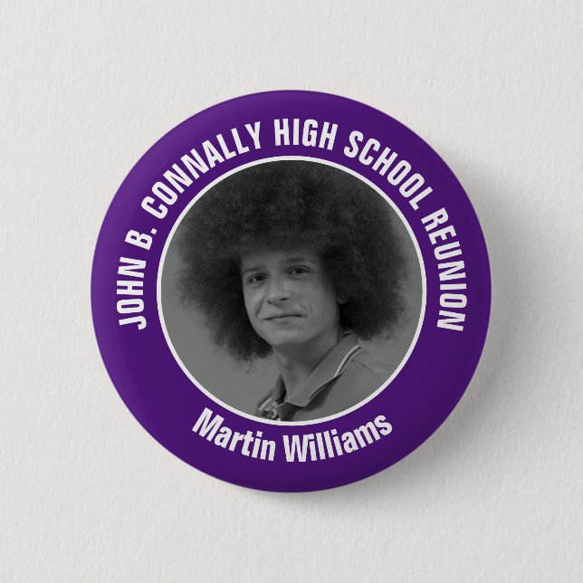 Purple High School Reunion Yearbook Photo Button (Vorderseite)