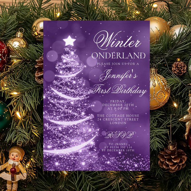 Purple Holiday Winter Onederland 1st Birthday Einladung (Purple Holiday Winter Onederland 1st Birthday Invitation)