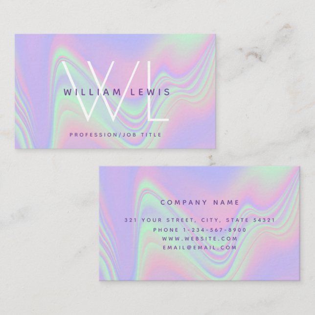 Purple Holographic Monogram Modern Minimalist Visitenkarte (Vorne/Hinten)
