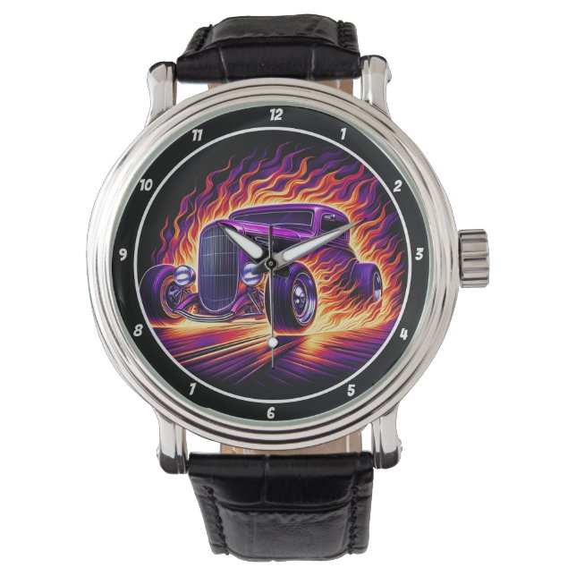 Purple Hot Rod, Fiery Street  Armbanduhr (Vorderseite)