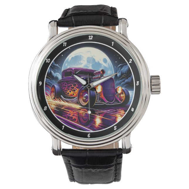 Purple Hot Rod, Moonlit Flames Armbanduhr (Vorderseite)