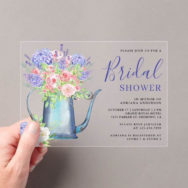 Purple Hydrangea Blush Pink Roses Bridal Shower Acryleinladungen (Insitu (Handheld))