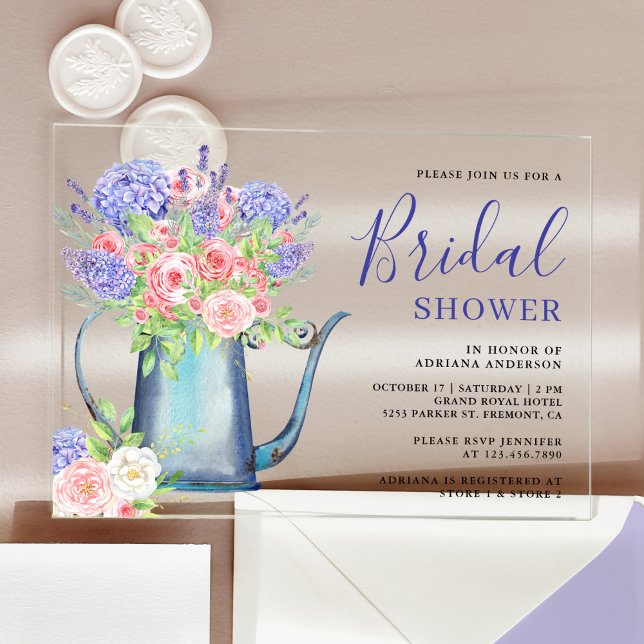Purple Hydrangea Blush Pink Roses Bridal Shower Acryleinladungen (Von Creator hochgeladen)