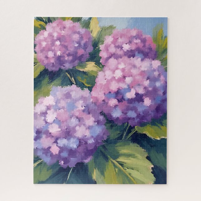 Purple Hydrangeas Floral Watercolor Painting Puzzle (Vertikal)