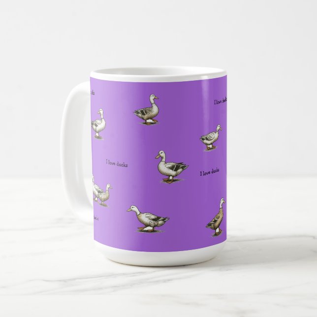 Purple I Love Ducks Kaffeetasse (Vorderseite Links)