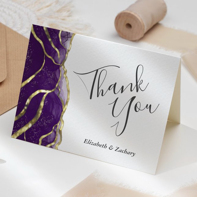 Purple Ink Gold Wedding Thank You Card Karte (Von Creator hochgeladen)