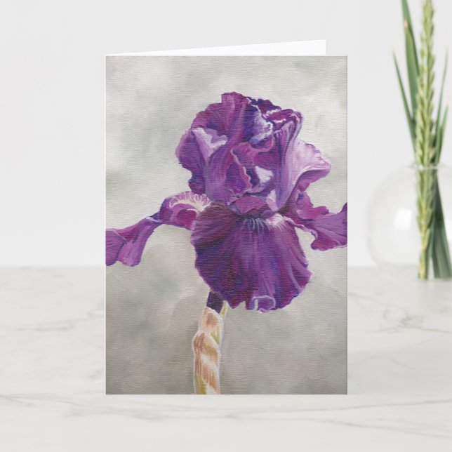 Purple Iris Flower Art Greeting Card Dankeskarte (Vorderseite)