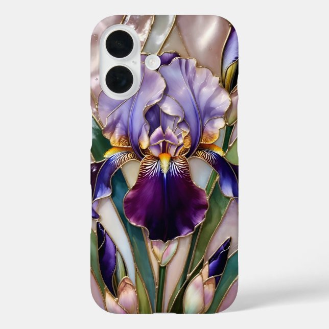 Purple Iris iPhone Case Elegant Stained Glass (Rückseite)