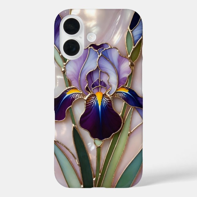 Purple Iris iPhone Case Stained Glass Elegant (Rückseite)