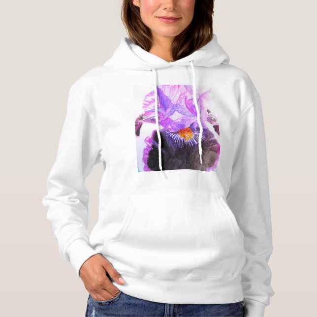 Purple Iris Watercolor Flower Floral Birthday Hoodie (Vorderseite)