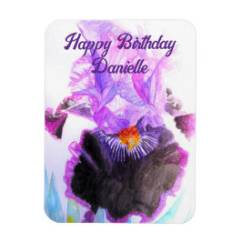 Purple Iris Watercolor Flower Floral Birthday Magnet