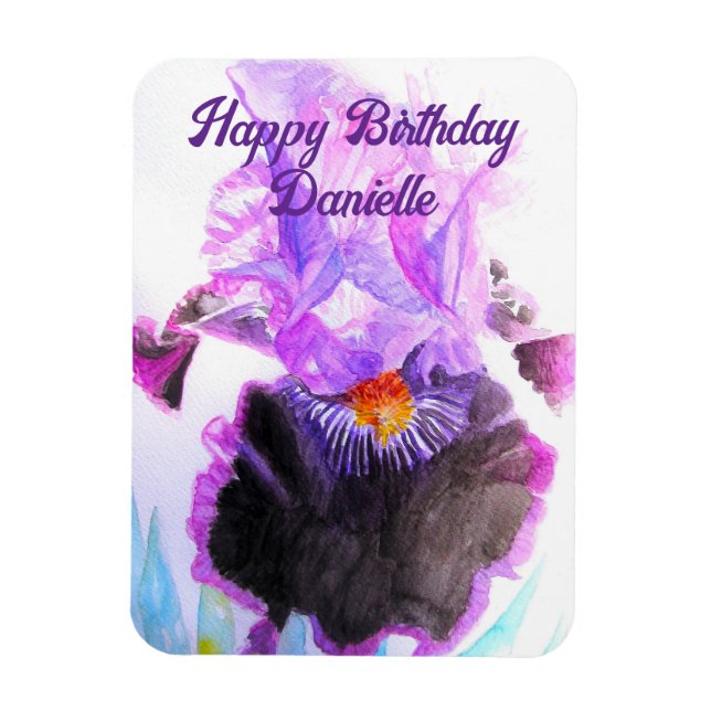 Purple Iris Watercolor Flower Floral Birthday Magnet (Vertikal)