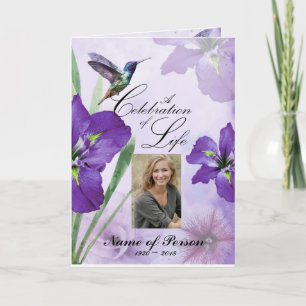 Purple Irises & Hummingbird Funeral Program Programm