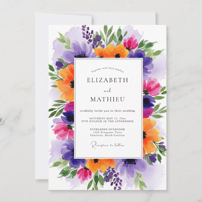 Purple Jubilant Spring Wedding Einladung (Vorderseite)