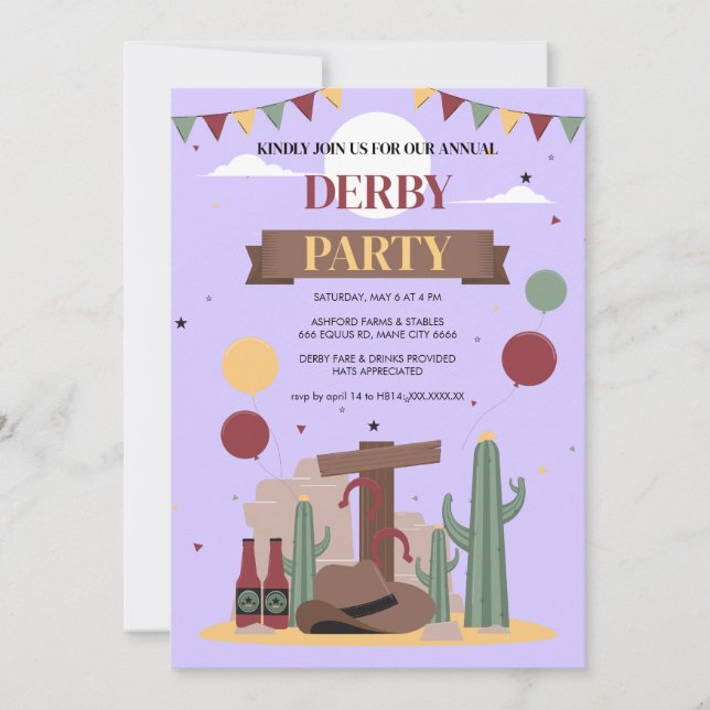 Purple Kentucky Derby Party Invitation - Rustic We Einladung (Vorderseite)