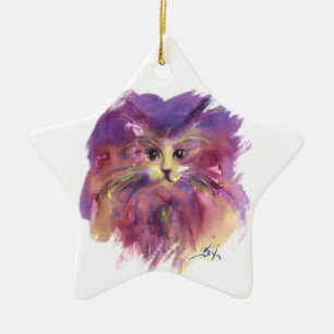 PURPLE KITTEN,KITTY CAT PORTRAIT,Amethyst Gem Keramik Ornament
