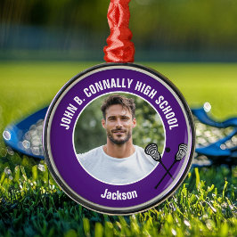 Purple Lacrosse Player Photo High School Christmas Ornament Aus Metall