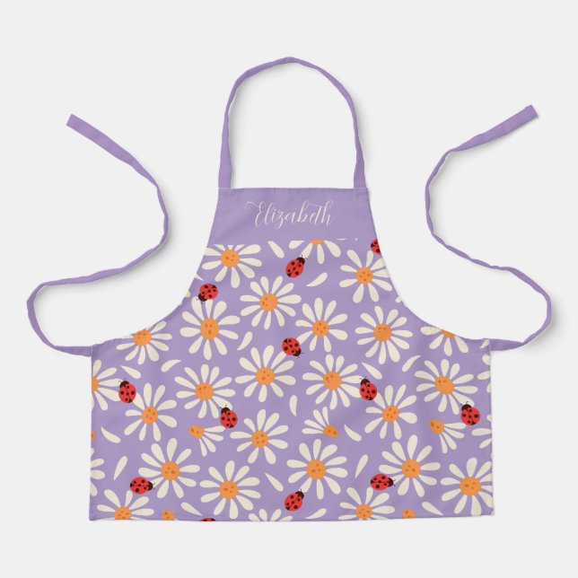 Purple Ladybugs & Daisies Personalized Kids Schürze (Vorderseite)