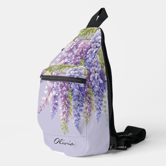 Purple Lavendel Aquarellblume Crossbody Bag (Rechte Ecke)