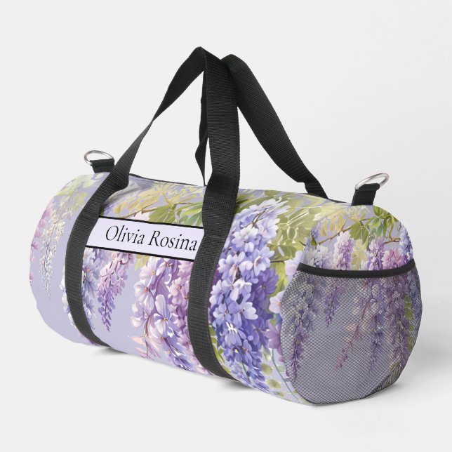Purple Lavendel Aquarellblume Duffle Bag (Rechte Ecke)