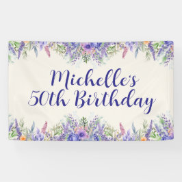 Purple Lavender Floral 50th Birthday Banner