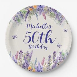 Purple Lavender Floral 50th Birthday Pappteller