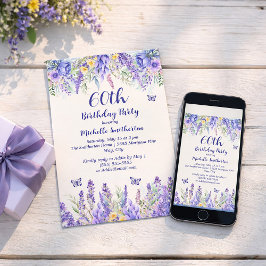 Purple Lavender Floral Garden Party 60th Birthday Einladung