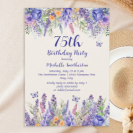 Purple Lavender Floral Garden Party 75th Birthday Einladung