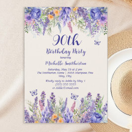 Purple Lavender Floral Garden Party 90th Birthday Einladung