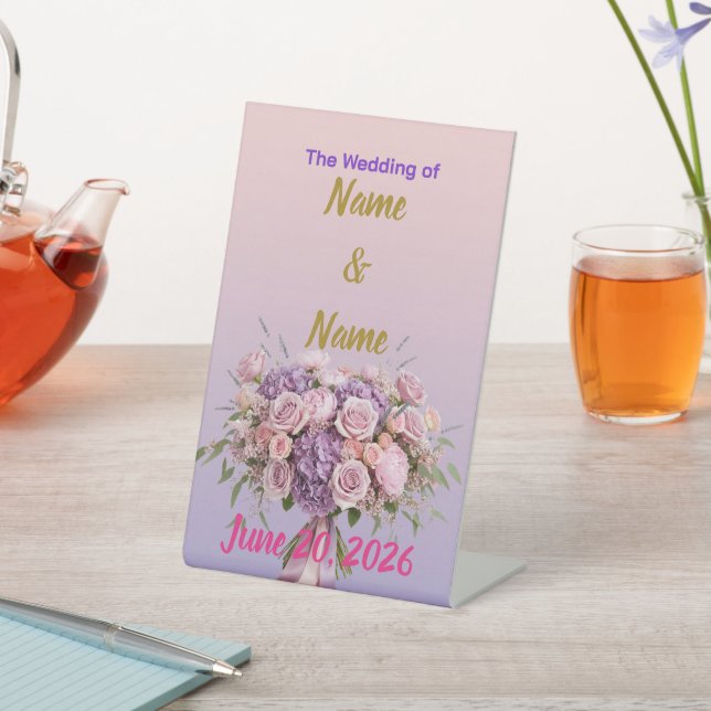 Purple Lavender Floral Ombre Wedding Table Sign Sockelschild (In SItu)