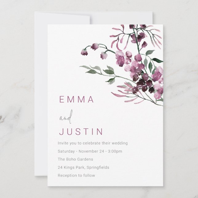 Purple Lavender Jasmine Floral Wedding  Einladung (Vorderseite)