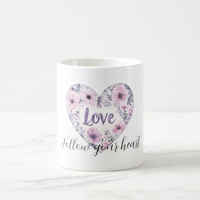 Purple Lavender Pink Floral Heart Love Kaffeetasse (Mittel)