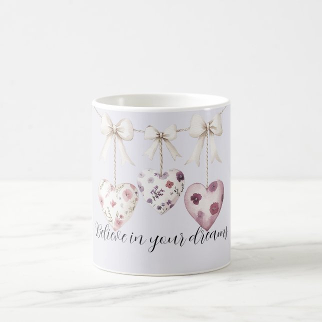 Purple Lavender Pink Floral Hearts Cream Bows Kaffeetasse (Mittel)
