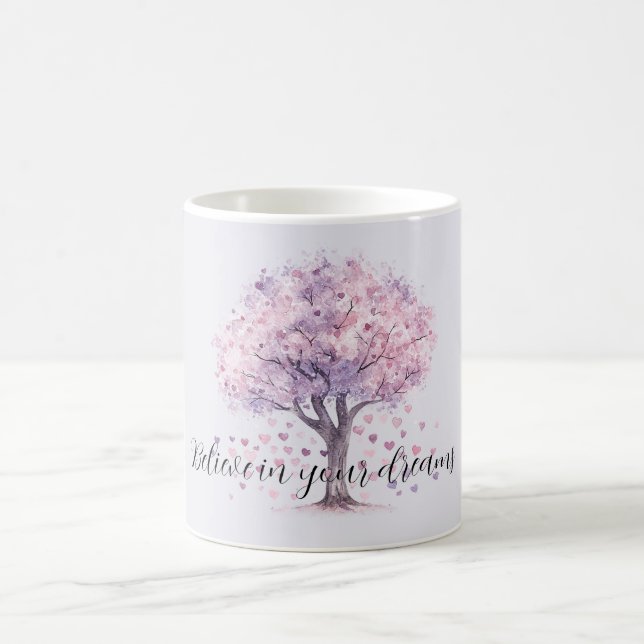 Purple Lavender Pink Floral Hearts Tree Kaffeetasse (Mittel)