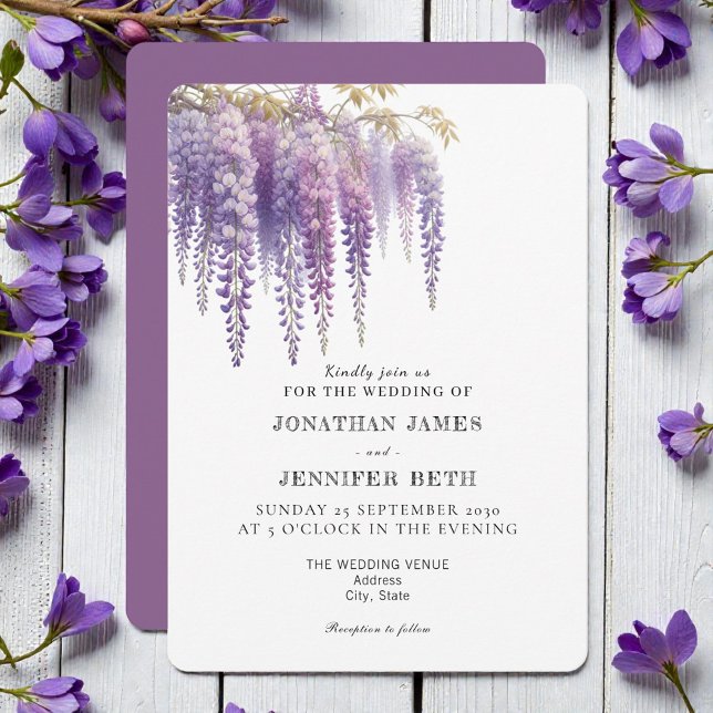 Purple Lavender Wisteria Floral Wedding Invitation Einladung (Von Creator hochgeladen)