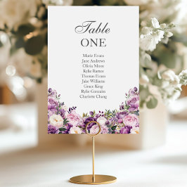 Purple Lilac Blush Floral Wedding Seating Tischnummer