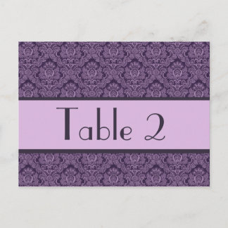 Purple & Lilac Damask Wedding Table Number Card Postkarte